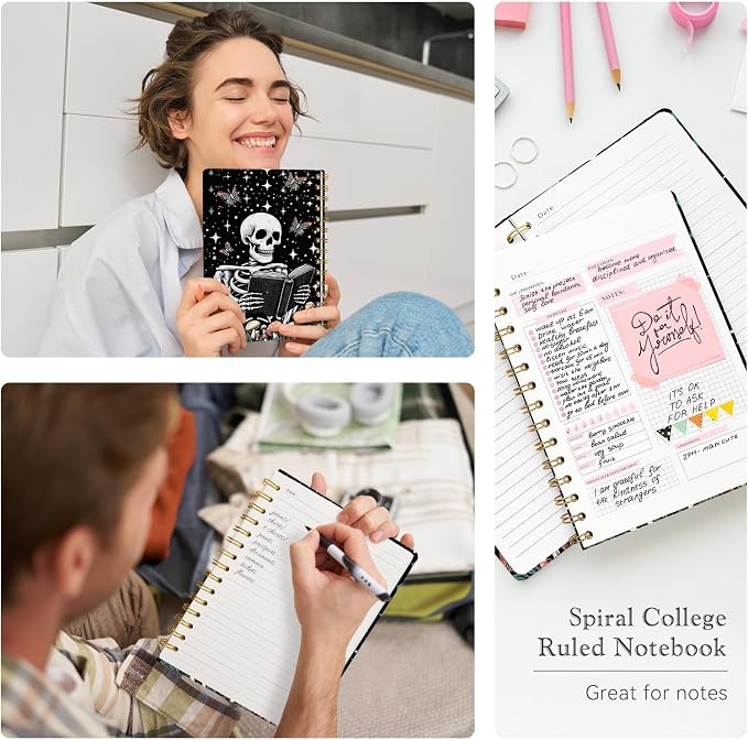Lined Spiral Journal Notebook for Work A5, 160 Pages, Skull Head | College Ruled Spiral Journal for Women, Hardcover with Elegant Design for Note-Taking, 5.5 * 8.25 inch