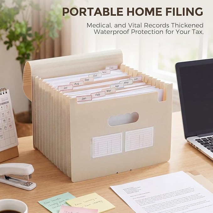 SKYDUE Accordion File Organizer, Expanding File Folder with 13 Pockets, Portable Document Paper Bill Receipt Organizer, Home School Office Supplies, Letter A4 Size Brown