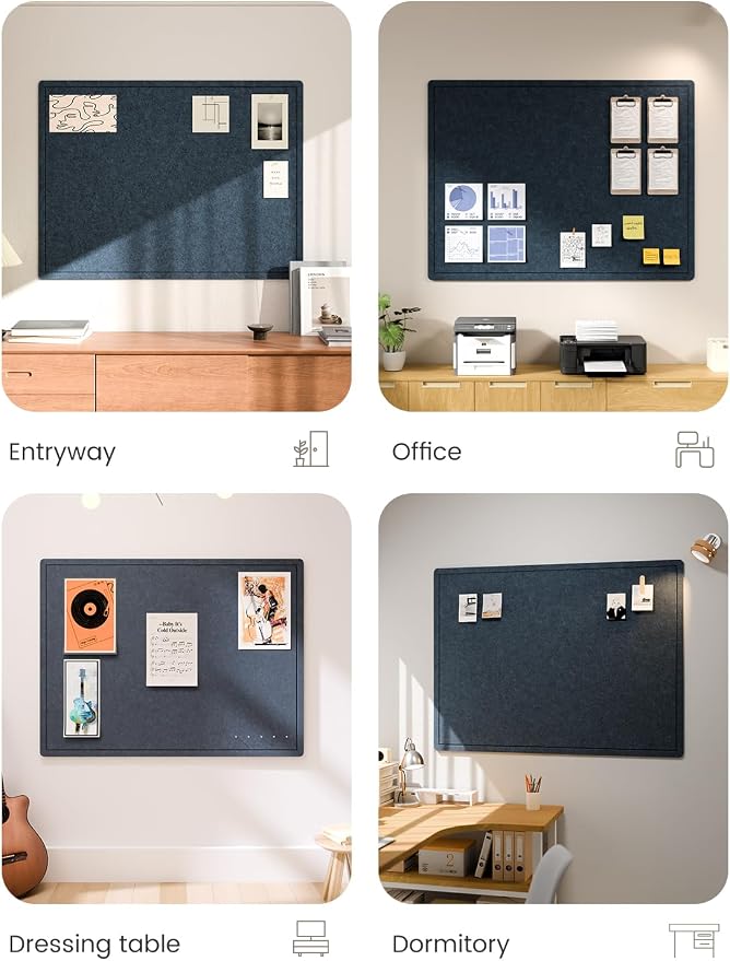 Fluxynara 47.2" x 35.4" Large Bulletin Board, Carbon Blue | Cork Board Alternative with 24 Removable Adhesive Tabs, Foldable Felt Pin Board for Home, Office, Classroom & Dorm