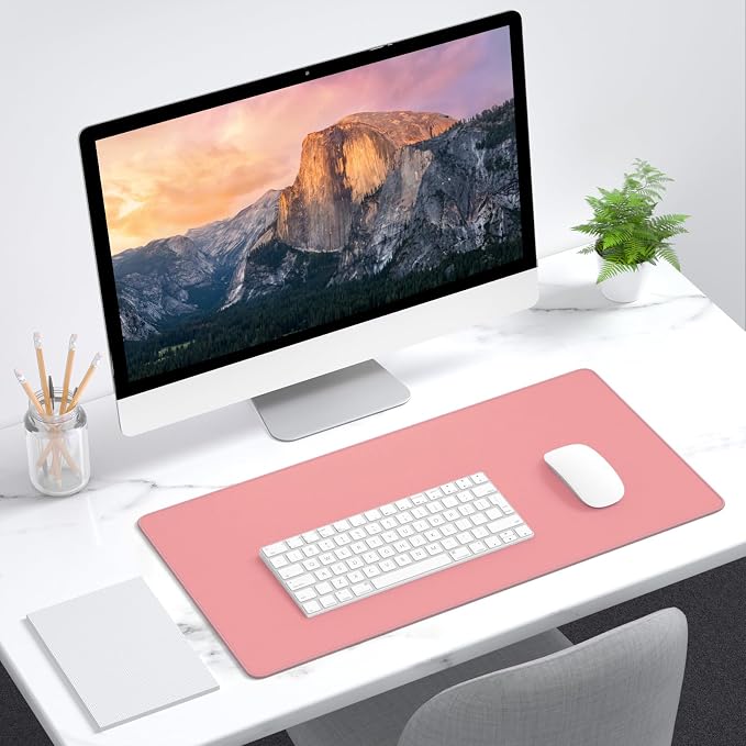 Dapesuom Large Mouse Pad, Extended Gaming Mouse Mat with Stitched Edges, Full Size Desk Mats with Non-Slip Base, Computer Big Desktop Keyboard Pad for Gamer, Laptop, Office, 23.6 x 11.8 in, Rose Pink