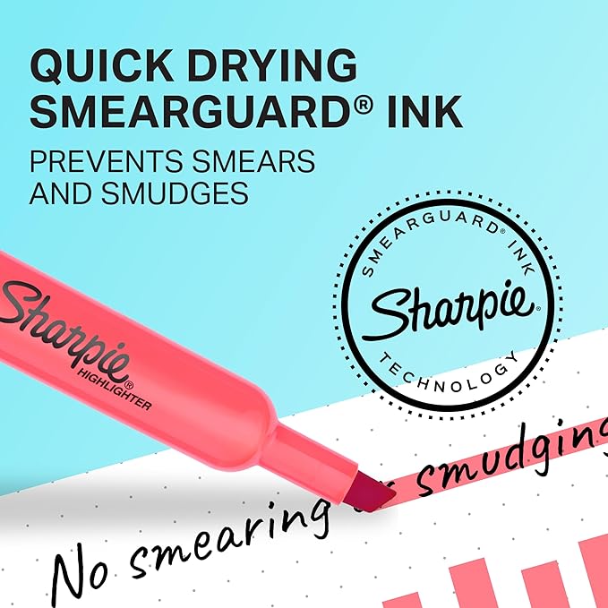 Sharpie Tank Highlighters, Chisel Tip, Assorted Fluorescent Colors, 12 Count - Back to School, Office, Teacher Supplies