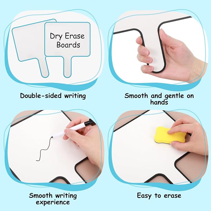 36-Piece Dry Erase Answer Paddle Set - 8"x10" Handheld Sign with Markers & Erasers, Double Sided Whiteboard Paddles for Classroom, Home, Office Meetings (Square)