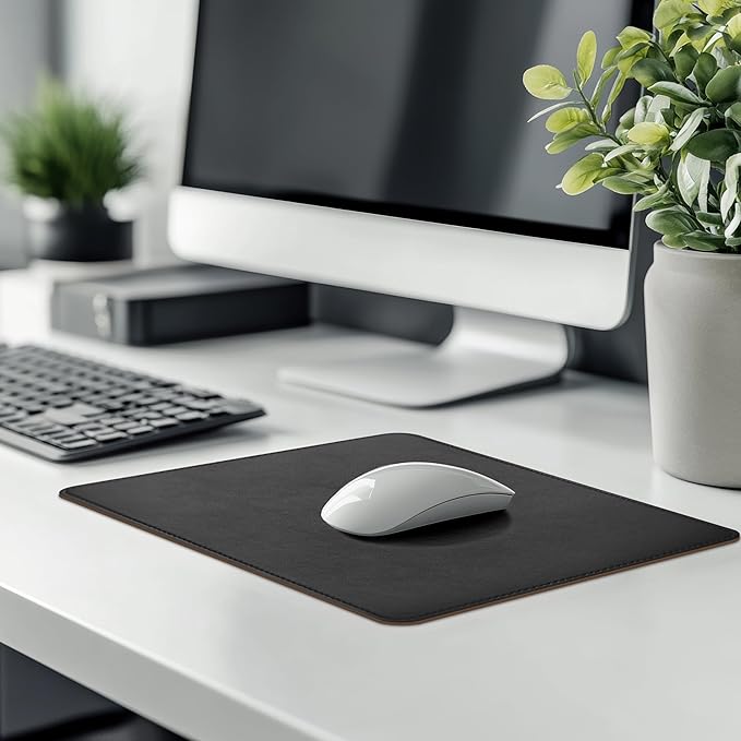Mouse Pad, PU Mouse Pad,Leather Mouse Pad with Stitched Edge Micro-Fiber Base with Non-Slip Waterproof,Mouse Pad for Computers,Laptop, 8x11Inch (Black)