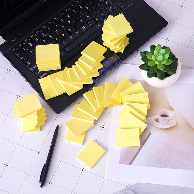 (50 Pads) Sticky Notes 1.5x2, Yellow Sticky Pads, Self-Stick Pads, | Recyclable Easy to Post for Home, Office, Notebook