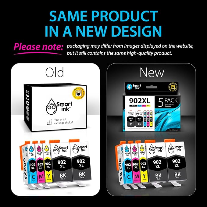 Smart Ink Compatible Ink Cartridge Replacement for HP 902XL 902XL (2 Black XL & C/M/Y XL 5 Combo Pack) to use with Officejet Pro 6978 6968 6974 6975 6960 Officejet 6951 6954 6956 6958 Printers