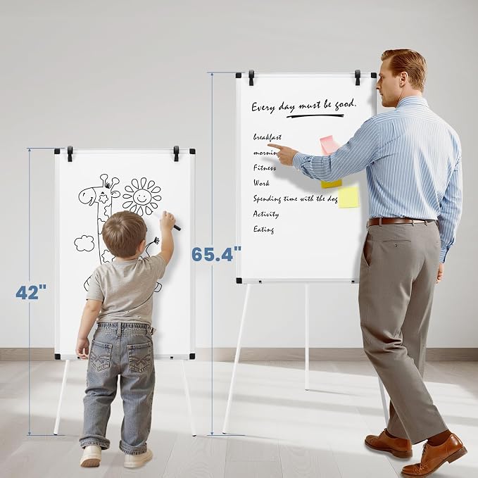 DUMOS 40"x28" Magnetic White Board Easel with Stand, Silver Aluminium Frame, White