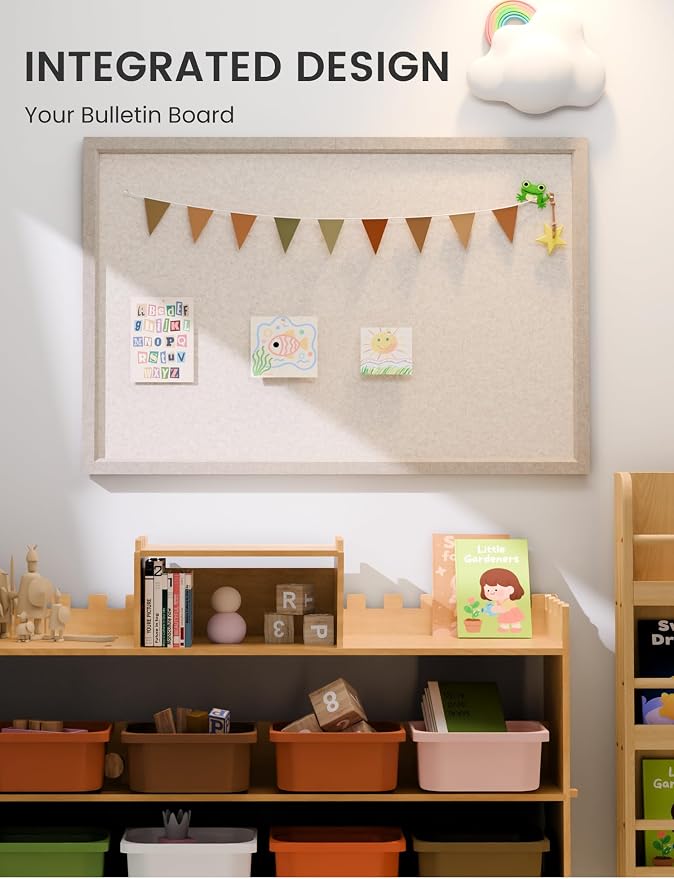 Fluxynara 35.4" x 23.6" Felt Frame Bulletin Board, Oatmeal | Cork Board Alternative with 24 Removable Adhesive Tabs, Foldable Pin Board for Wall, Home, Office, Classroom & Dorm