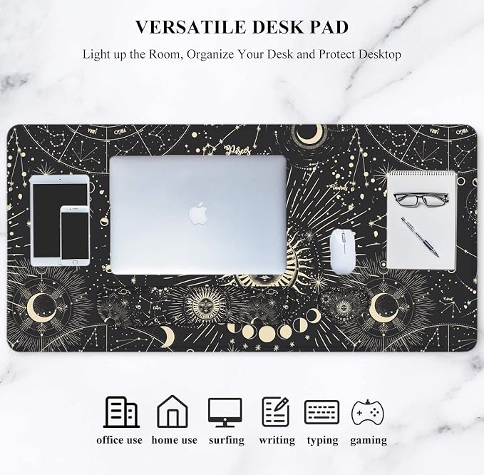 Large Mouse Pad with Wrist Rest, 4-in-1 Wrist Rest for Keyboard and Mouse | Non-Slip Waterproof Desk Mat Set, 35.4"x15.7" Desk Mat+Keyboard Wrist Rest+Mouse Wrist Support+Cup Coaster for Home Office