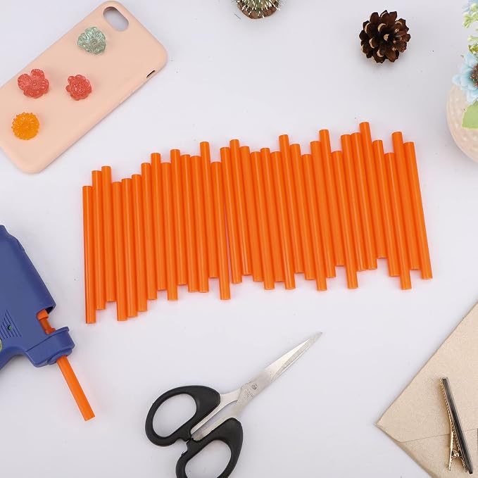 Orange Hot Glue Sticks, 36 Pack Mini Hot Melt Glue Sticks Colored, High Low Temp Adhesive Glue Sticks for Crafts, Christmas Decoration, Art, DIY, Bonding Gluing Project, 4" Long x 0.27" Dia