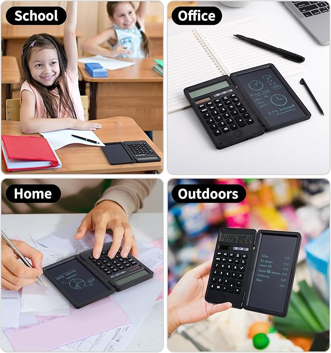 Desk Portable Large Calculator, Small Calculator with Writing Notepad,Black | Basic Calculator, More Lightweight and Portable, 12 Digit Large Display Multi-Function for Office, Home & Financial (Black)