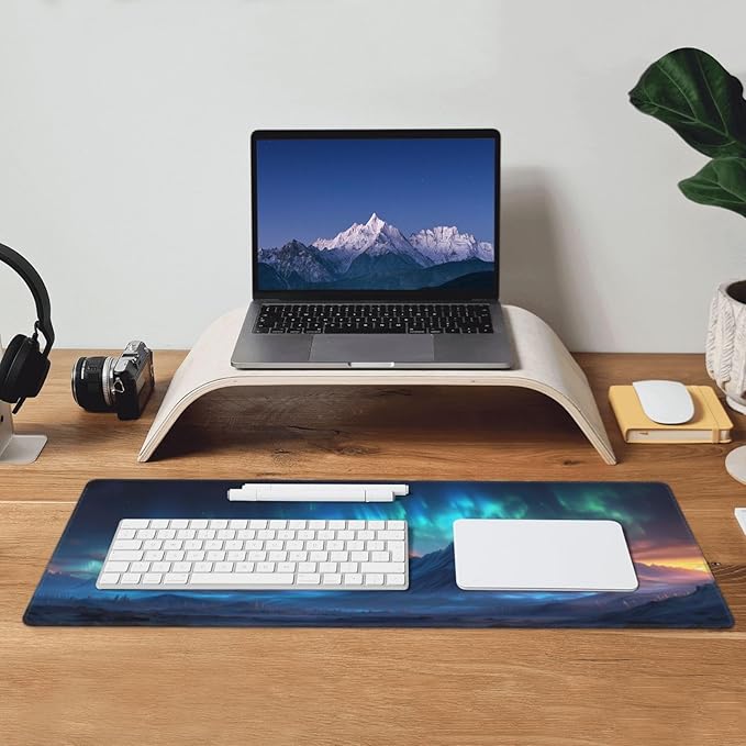 Gaming Mouse Pad Desk Pad,Extended Big Mouse Pad,31.5x11.8 Inch Long Computer Keyboard Mouse Mat Mousepad with 3mm Non-Slip Base and Stitched Edge for Gaming and Office⦠(Aurora)