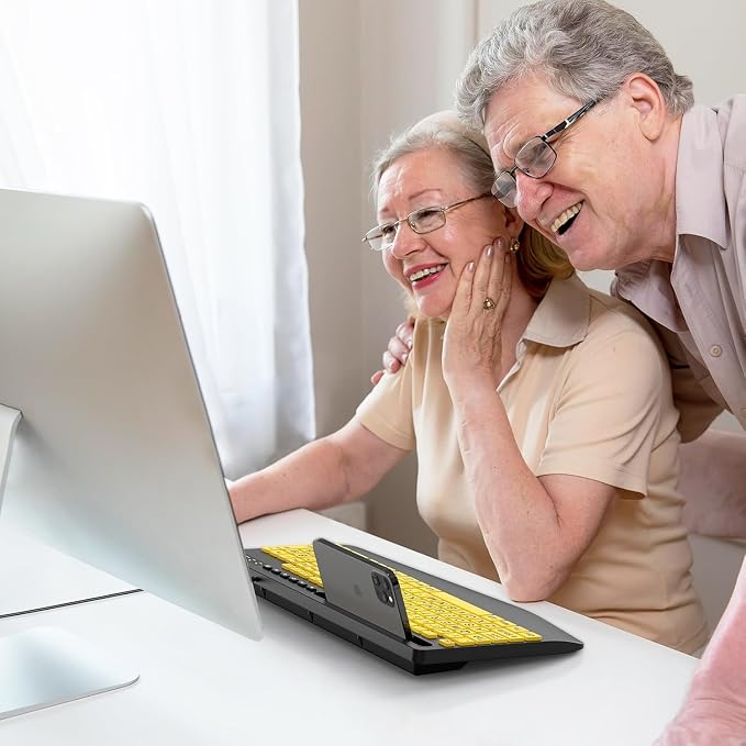 SABLUTE Large Print Computer Keyboard, Wired with Wrist Rest(Yellow+Black) | USB High Contrast Phone Holder Oversized Print Letters Easy to Read for Visually Impaired Vision Individuals