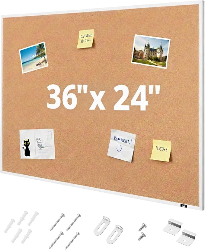 Mr. Pen- Cork Board, 24”x36”, White Frame, Cork Bulletin Board | Push Pin Board, Cork Boards for Walls, Corkboards for Wall Cork Board for Office, Corkboard for Office Cork Board for Wall