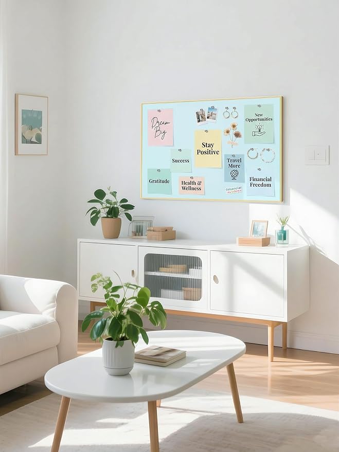Fabric Bulletin Board 30x20 inches, Golden Aluminum Framed Wall Pin Board | Cork Board Alternative for Wall with Push Pins for Office and Home, Linen Display Mood Board for Photos, Notes & Reminders