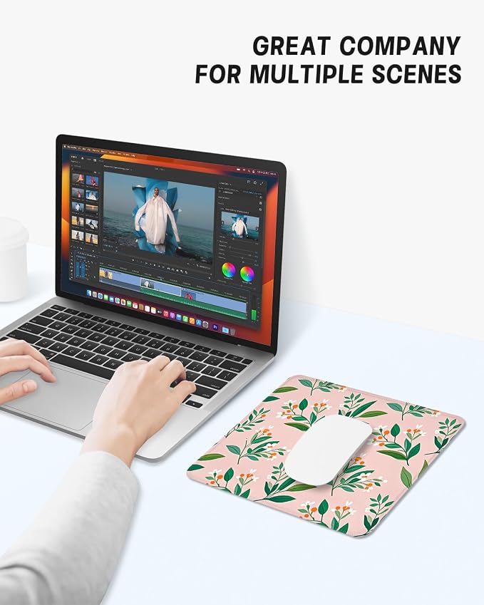 Mouse Pad, Cute Mouse Mat, 10" x 8", Pink Cute Flower | Square Waterproof Gaming Computer Mat, Textured Top, Stitched Edges, Non-Slip Rubber Base for Office Home Laptop Keyboard