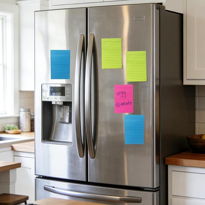 (12 Pack) Lined Sticky Notes 4x6 in,Large Notepads with Lines,Ruled Stickies Super Sticking Power,Office School Memo Note Pads Bright Colors,Post on Windows Doors,Recyclable,Easy to Write on