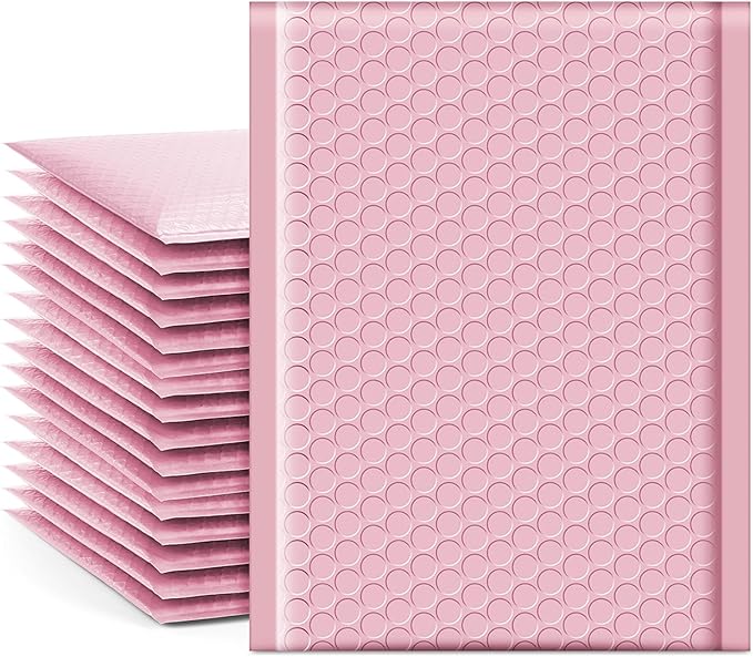 GSSUSA Sakura Pink Bubble Mailers 4X8 Inches 500 Pack, Padded Poly Bubble Mailer, Small Padded Envelopes Strong Adhesion Bubble Envelopes,Self-Seal Mailing Envelopes for Small Business