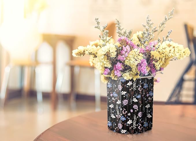 Ceramic Floral Pen Holder for Desk, Cute Large Capacity Colored Pencil Organizer for Office, Makeup Brush Holder for Girl Women, Black Flower