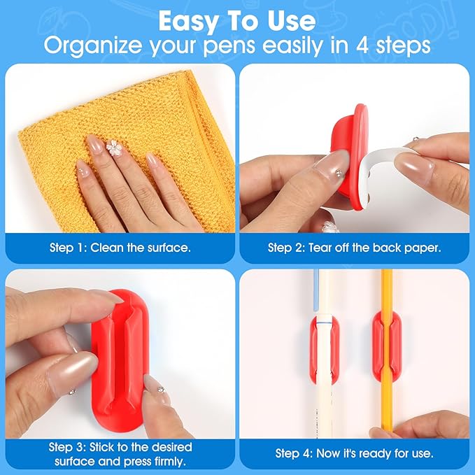 20 PCS Adhesive Pencil Holders, Silicone Marker Organizer for Desk, Notebook, Wall or Clipboard, Reusable Teacher Supplies for Classroom, Office, School Accessories