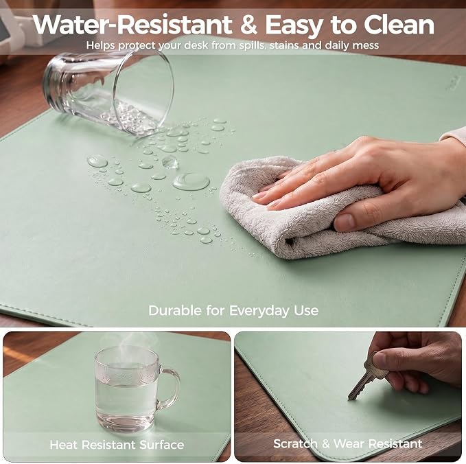 Large Desk Pad Non-Slip Desk Mat Protector for Keyboard Mouse Waterproof Vegan Leather Surface Faux Leather Laptop Mat Smooth Mouse Pad Premium Gift Tube Matcha Green 55" x 23"