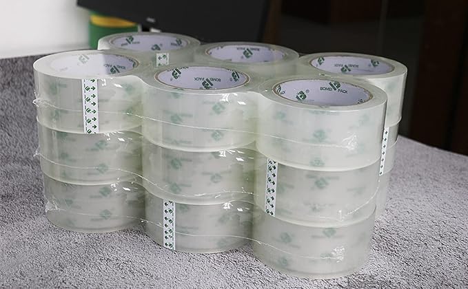 BOMEI PACK Clear Silent Packing Tape 18 Rolls, NO Noise Quiet Tape Refill Rolls for Shipping, Moving and Packaging, 2.4Mil 1.88Inch 55Yards