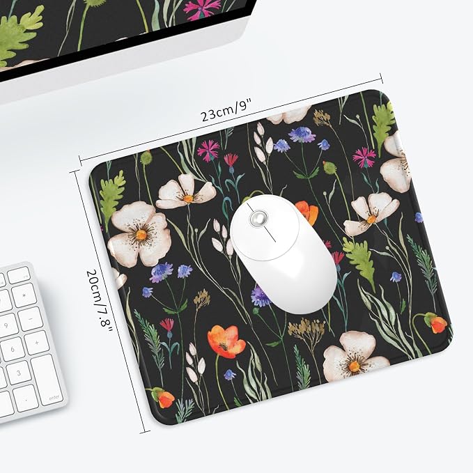 Mouse Pad with Stitched Edge, Multiple Patterns Computer Mouse Pads with Non-Slip Rubber Base, Washable Cloth Mousepad, for Gaming, Laptop, PC (Wildflower Night)