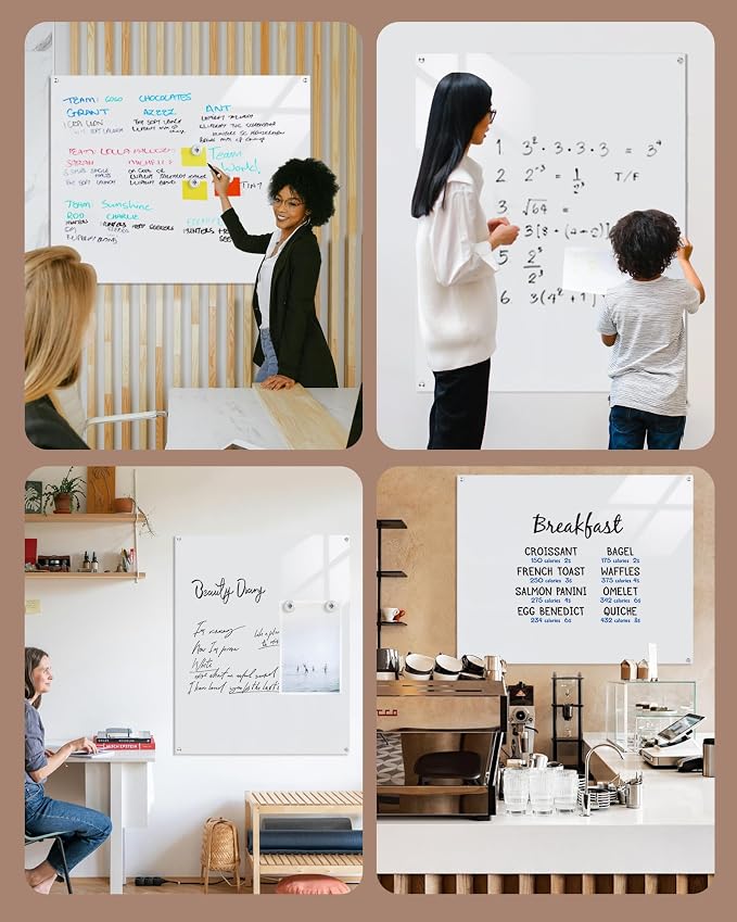 Mifuro Magnetic Glass Whiteboard,60"x48" Wall Mounted Frameless Dry Erase Board for Office, Home & School Ultra White