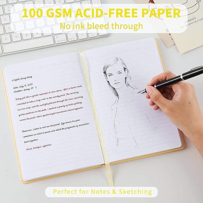 Hardcover Notebooks, A5 Lined Journals Notebook for Writing 160 Pages, 8.2 x 5.5 inch, Classic Ruled Notebooks for College/Work/Travel (Yellow, 1 Pack)