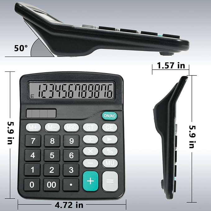 Desktop Calculator with Big Buttons, Dual Power Source, Solar and Battery, Large Display Screen - Perfect for Office, Teachers, and Students (Black)