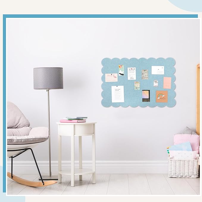 Mooliwe Scalloped Felt Bulletin Cork Board Foldable Light Blue 24 * 18 Inch | 2' x 1.5' Trifold, Self Adhesive, Picture Vision Board, Cork Alternative for Wall, Pin Bulletin Decorative for Office Bedroom