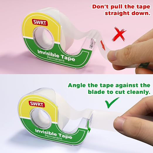SWRT Invisible Tape with Dispensers, 3/4 in x 800 in, 6 Rolls, Matte Finish | Matte Invisible Finish, Writable Surface, Smooth Cutting, Clean Look for Gift Wrapping, Office, School & Home Use