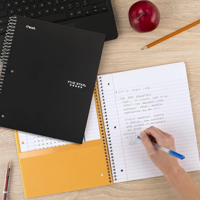 Five Star Spiral Notebook + Study App, 3 Subject, College Ruled Paper, Fights Ink Bleed, Water Resistant Cover, 8-1/2" x 11", 150 Sheets, Black (72069) (Pack of 6)