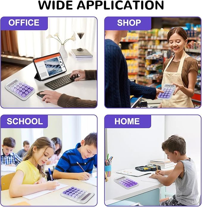 Cute Calculator, Mechanical Switch Calculator, Calculators Desktop | 10 Digits, Desk Calculators with Big Buttons and LCD Display, Battery Power, Ideal for School Home Office Basic (Purple)