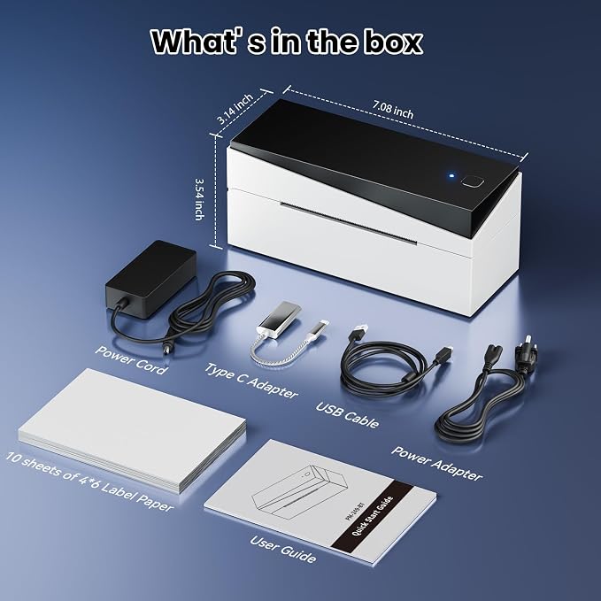 Bluetooth Shipping Label Printer 4x6, Wireless Thermal Printer | Thermal Label Printer for Small Business, Shipping Packages, Office, Home, Compatible with Amazon, Tik Tok, USPS