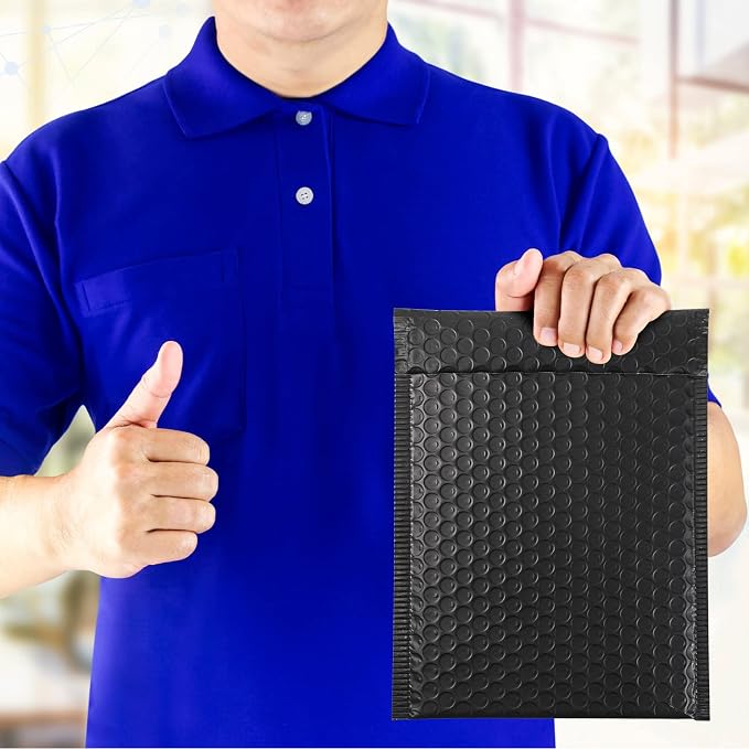 50 Pieces Bubble Mailers 3 Sizes Self Seal Adhesive Poly Mailers Metallic Foil Glitter Padded Shipping Bubble Envelopes for Valentine Mailing Packing Small Business (Black)
