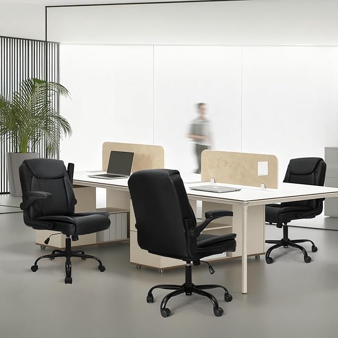 NEO CHAIR PU Leather Office Desk Chair with Adjustable Arms, All Black | Ergonomic Mid Back Computer Desk Chair Comfy with Wheels Swivel Rolling for Home Office Gaming Study