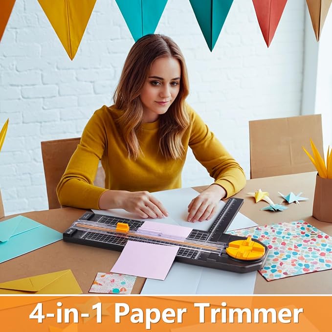 4-in-1 Paper Cutter - 12" Paper Trimmer Multi-Function Scrapbooking Tool with Straight, Wave, Perforated & Creasing Blades for Craft Paper,Cardstock, Coupon, Label, Photo,Postcard (Black)