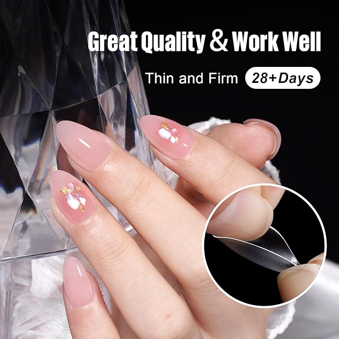 TOMICCA Short Almond Nail Tips,192Pcs Short Nail Tips Fake Nails Acrylic Nail Set, 12Sizes Gel Clear Nails for Nail Extension Home DIY Nail Salon
