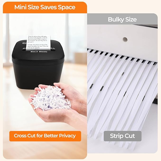 OVO-408S 4x28mm Cross Cut Mini Paper Shredder for Home Office, Auto Start/Stop, 3-Sheet Capacity, Quiet <65dB with 4L Bin & Motor Reverse
