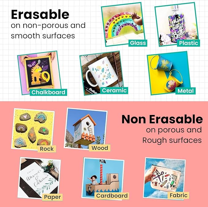 Chalkola 15mm Jumbo Washable Car Window Markers | White, Black, Gold Silver | 4, 15mm Chalk Pens - Safe Erasable Liquid Paint Chalk Markers for Blackboard Chalkboards, Glass Board, Auto Mirror