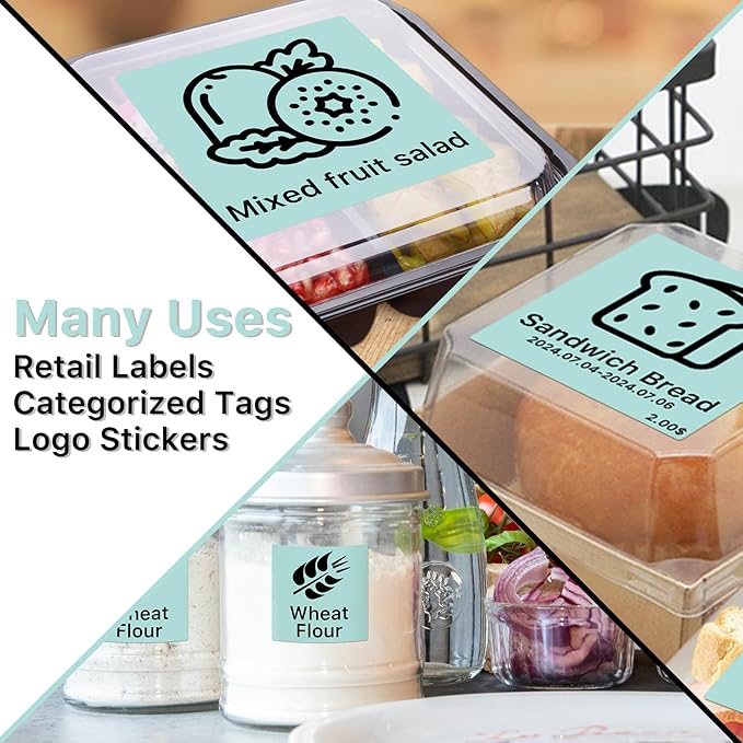 Square Thermal Label Stickers, 2"x2" (50.8mm x 50.8mm) Compatible with Multiple Thermal Printers Self-Adhesive Square Direct Strong Adhesive Thermal Labels, Green, 500 Sheets/Roll