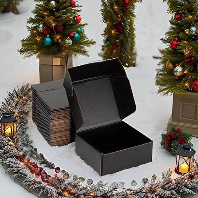 Small Shipping Boxes 8x8x3 Inch (25 Pack) - Sturdy Black Corrugated Cardboard Boxes for Small Business, Ecommerce, Mailing & Packaging | Recyclable Gift & Storage Boxes