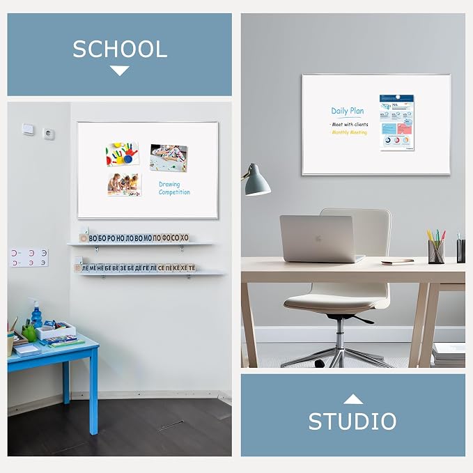 Large Magnetic Whiteboard, 36" x 24" Dry Erase White Board for Wall | Silver Aluminum Frame, Easy to Write and Erase, Wall Mounted, Presentation Board, for Home, Office, School, Kitchen