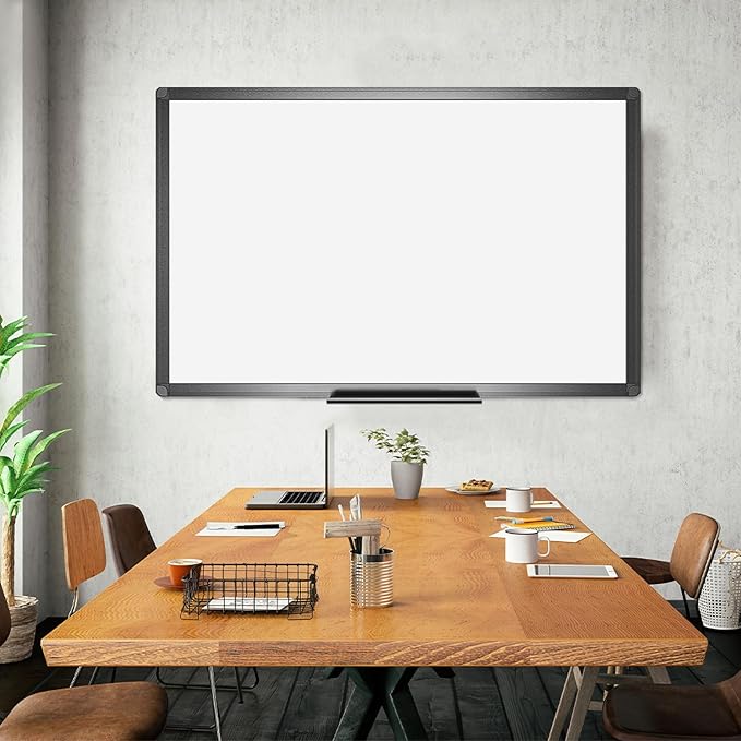 VIZ-PRO Magnetic Dry Erase Board, 48 x 36 Inches, Black Aluminium Frame | Wall Mounted Whiteboard with Marker Tray, 4' x 3', for School Office and Home