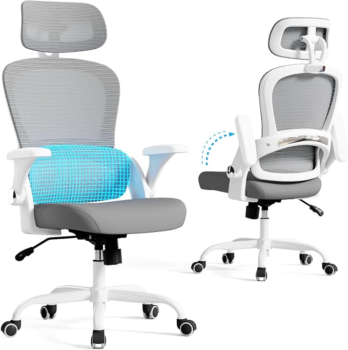 TRALT Office Chair - Ergonomic Desk Chair with Headrest Support for Adults | Home Office Desk Chair with Lumbar Support - Ergonomic Mesh Chairs 330 lb Wide Seat with Headrest, Comfy Desk Chair(Grey)
