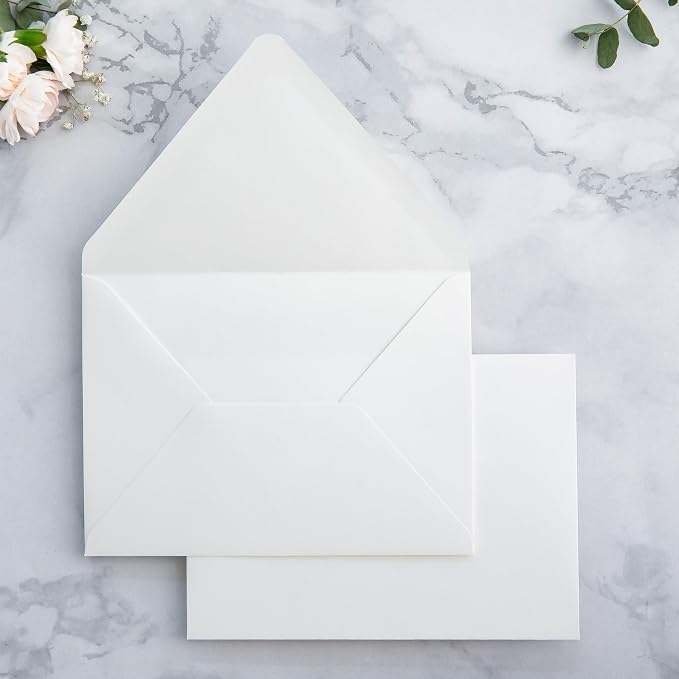 PONATIA 50PCS A7 Euro Flap Envelopes, 5.25 x 7.25'' Liner Envelope For 5x7'' Weddings Invitation Cards, Christmas Gift Cards, Acrylic Invitations, Photos (Ivory (No Liner))