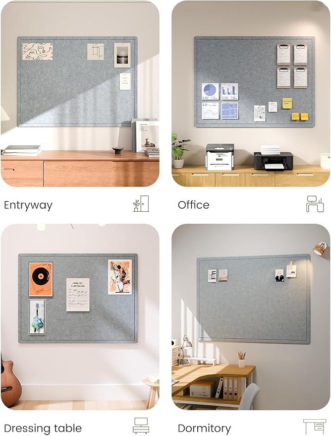 Fluxynara 47.2" x 35.4" Large Bulletin Board, Blue Gray | Cork Board Alternative with 24 Removable Adhesive Tabs, Foldable Felt Pin Board for Home, Office, Classroom & Dorm