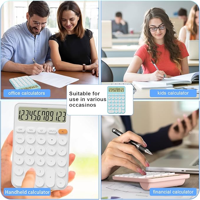 Cute Calculators Desktop Size 6.3 * 4.3in/16 * 11cm, DECKLIT Battery 12 Digit Desk Calculator Extra Large LCD Display, Great Desktop Calculator Big Buttons, 15°Tilt Screen for Kids Calculator(Blue)