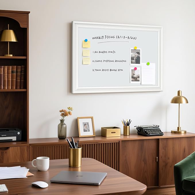 White Board for Wall, 36'' x 24'' Magnetic Dry Erase Board, White | Wooden Frame, Decorative Whiteboard, Wall Mounted, for Home, Office, Kitchen, Dorm, 4 Markers, 6 Magnets, A Eraser