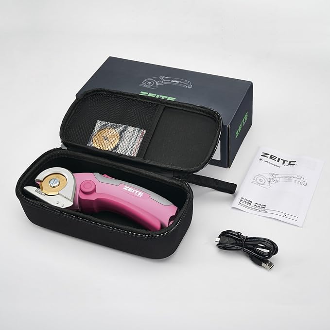 ZEITE 4V Cordless Scissors,Electric Cardboard Box Cutter with Titanium Coated HSS Blades,Ideal for Cardboard Leather Carpet Fabric Cutting and recycling,Gifts for Men & Women,Storage Case,Pink